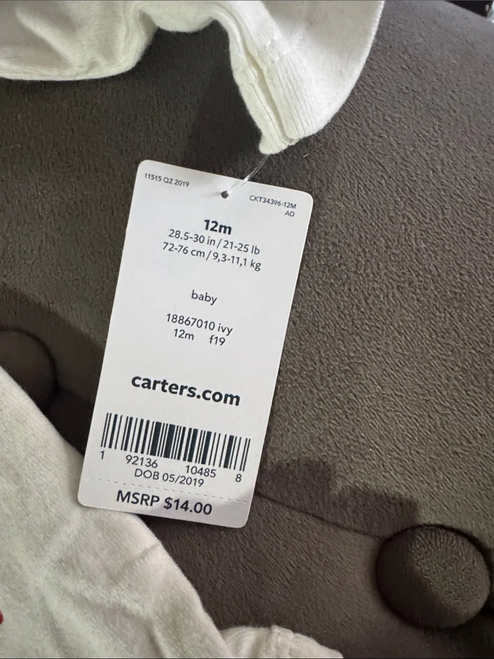 Carter's White One-Piece Bodysuit with Red Baseball Stitching